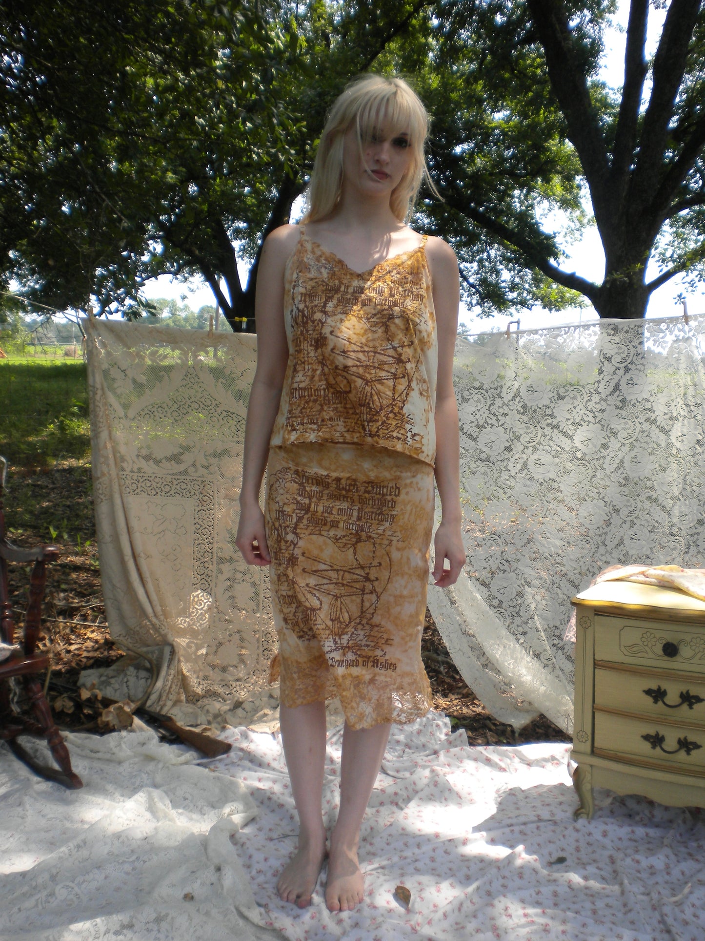 1/1 Rust Dyed Boneyard Ashes Midi Slip Skirt