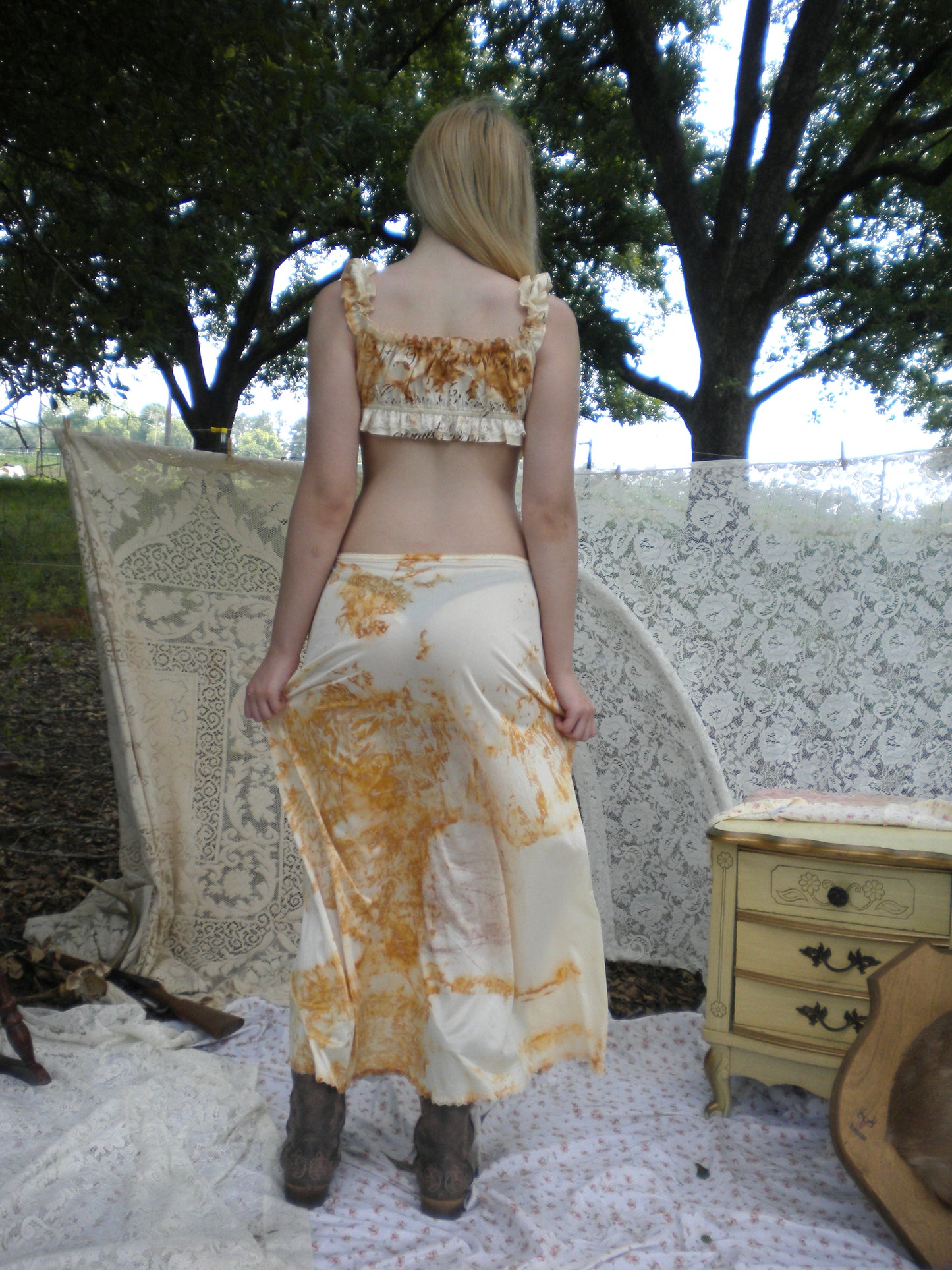 1/1 Rust Dyed Boneyard Ashes Maxi Slip Skirt
