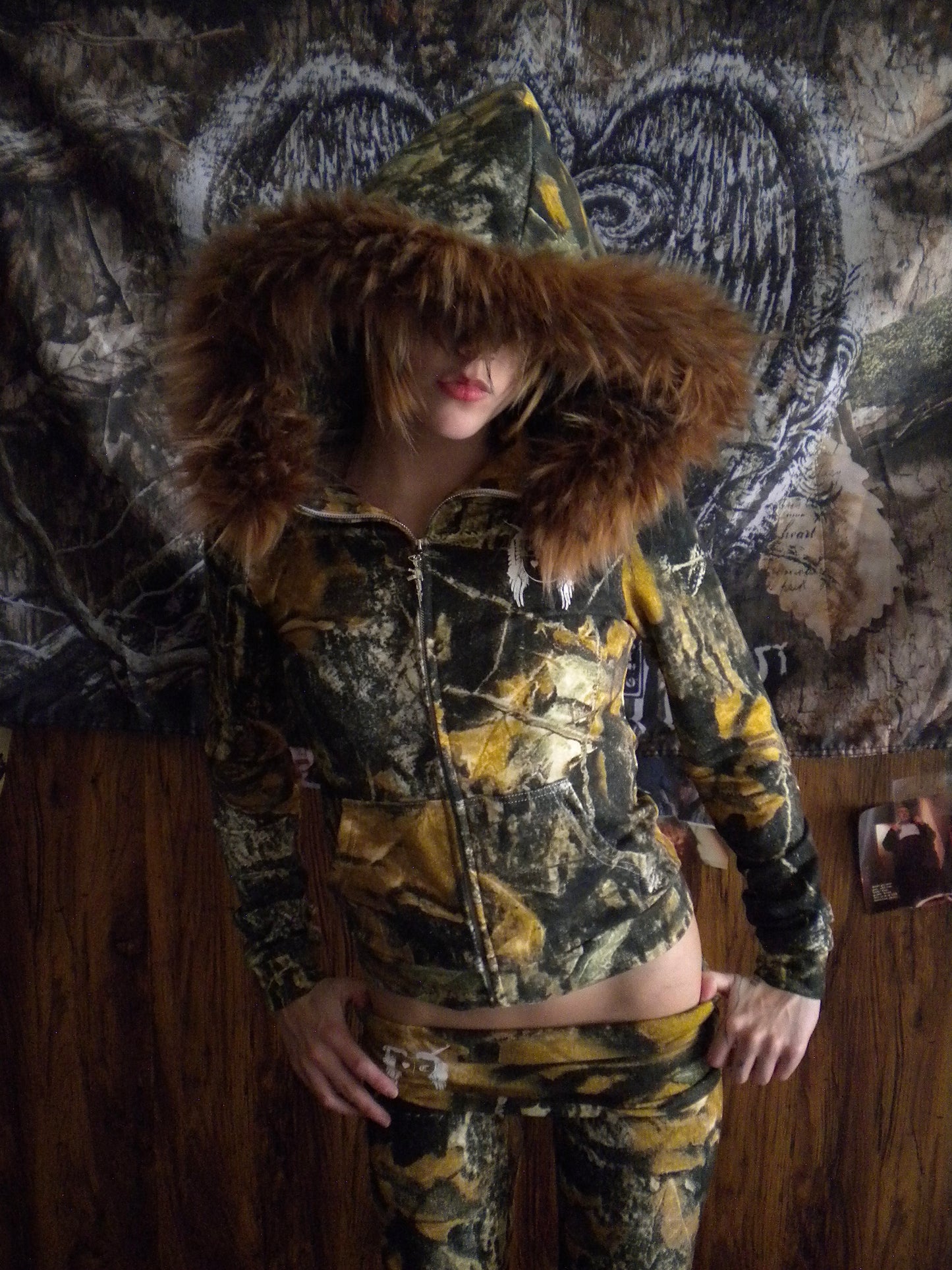 Gun Angel Camo Fur Trim Jacket