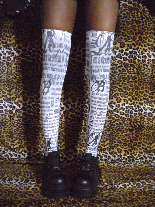 Pray Flesh Tears White Thigh High Socks