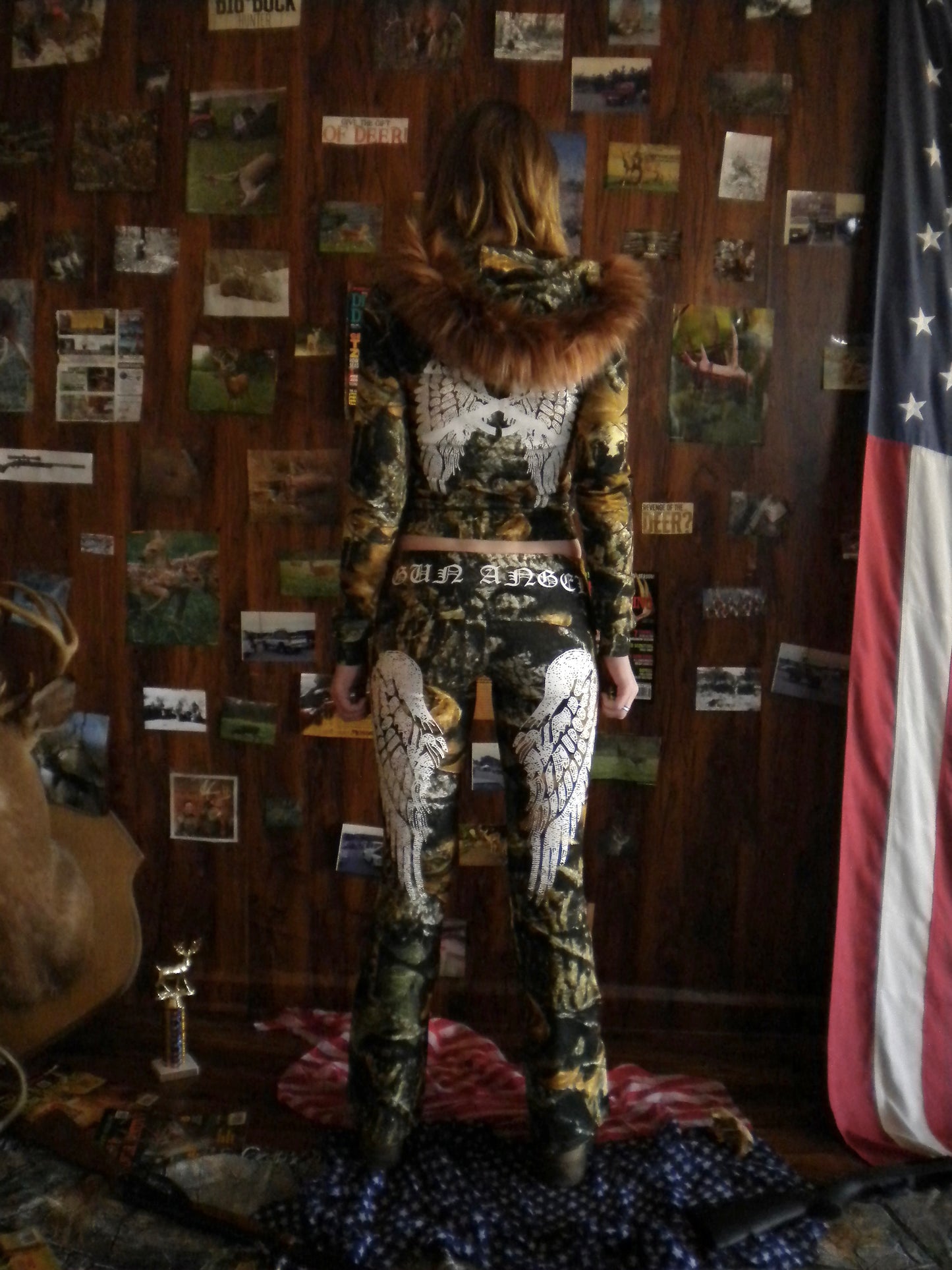 Gun Angel Camo Fur Trim Jacket