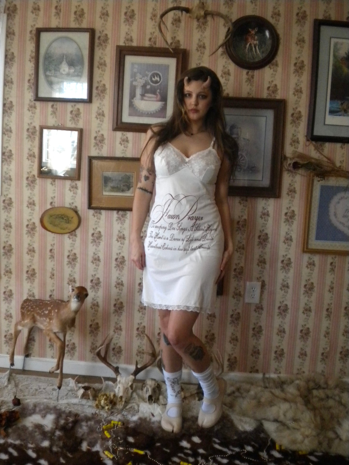 1/1 Fawn Prayer Lace Trim Slip Dress Medium