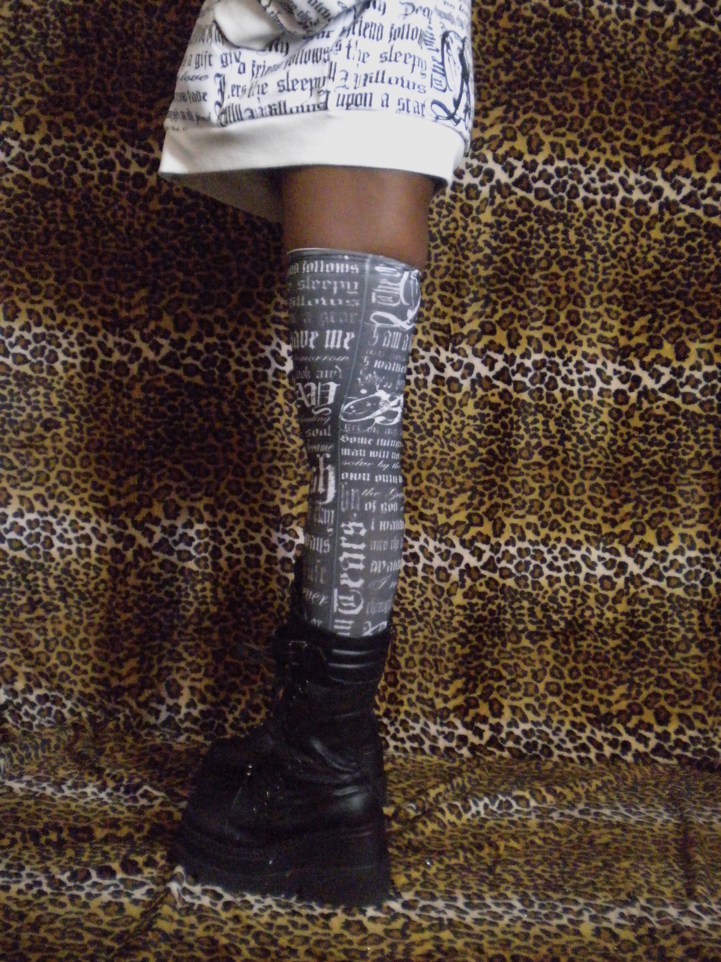 Pray Flesh Tears Black Thigh High Socks