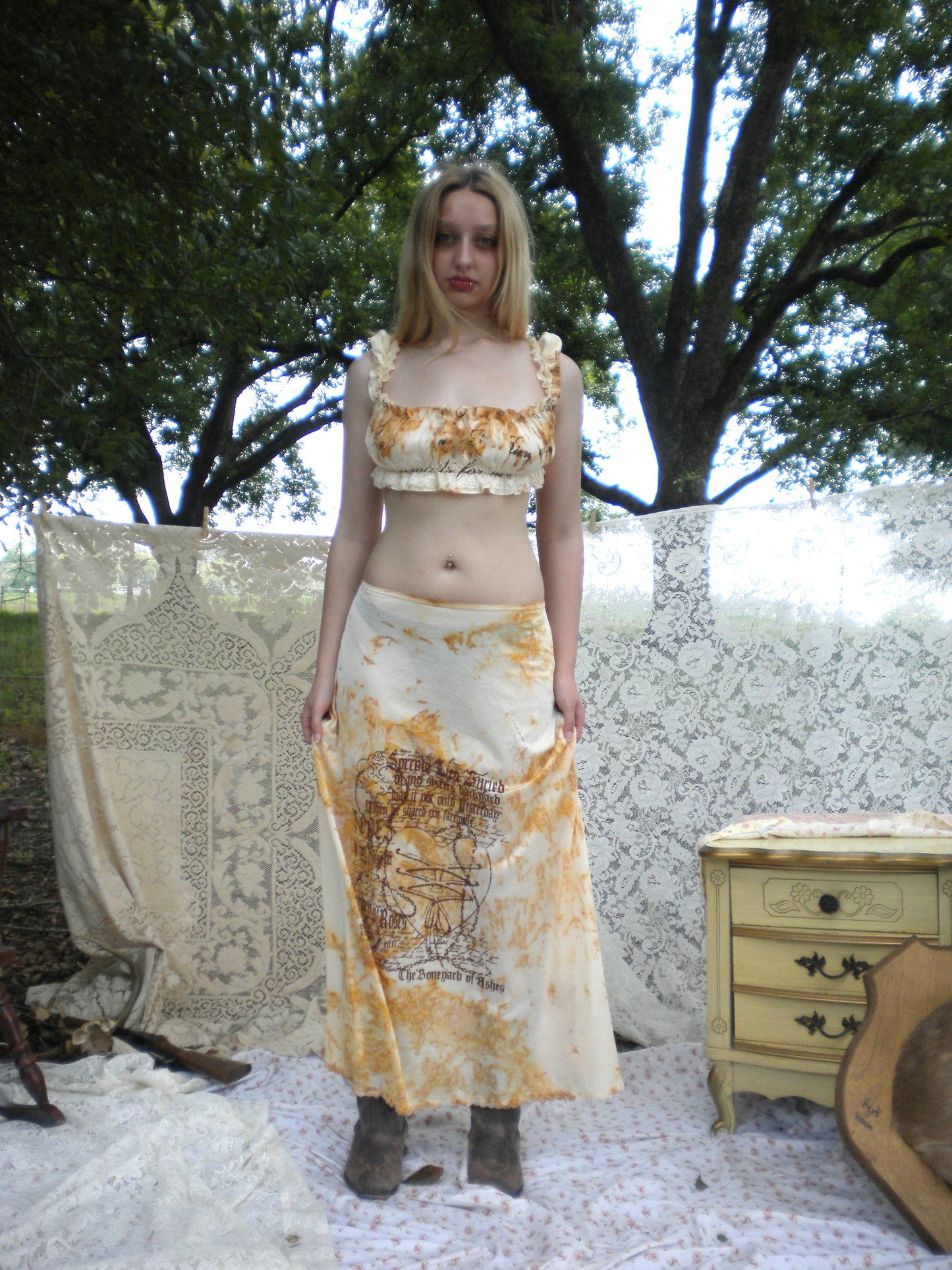 1/1 Rust Dyed Boneyard Ashes Maxi Slip Skirt