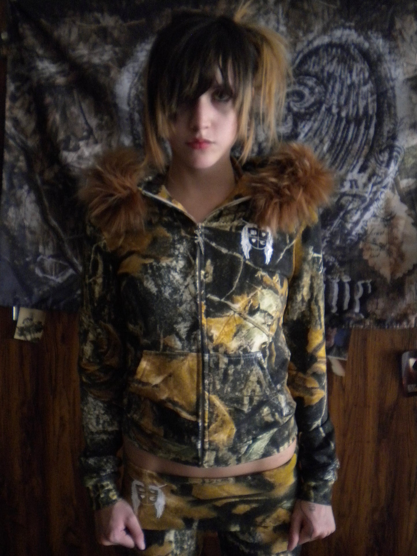 Gun Angel Camo Fur Trim Jacket