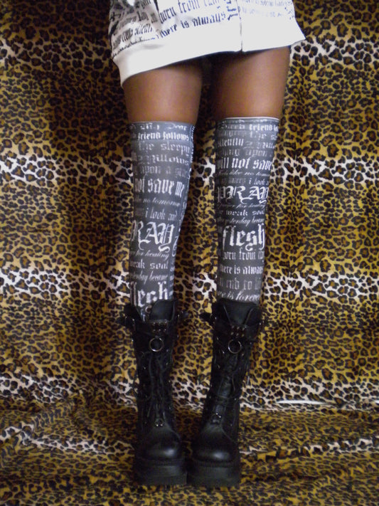 Pray Flesh Tears Black Thigh High Socks