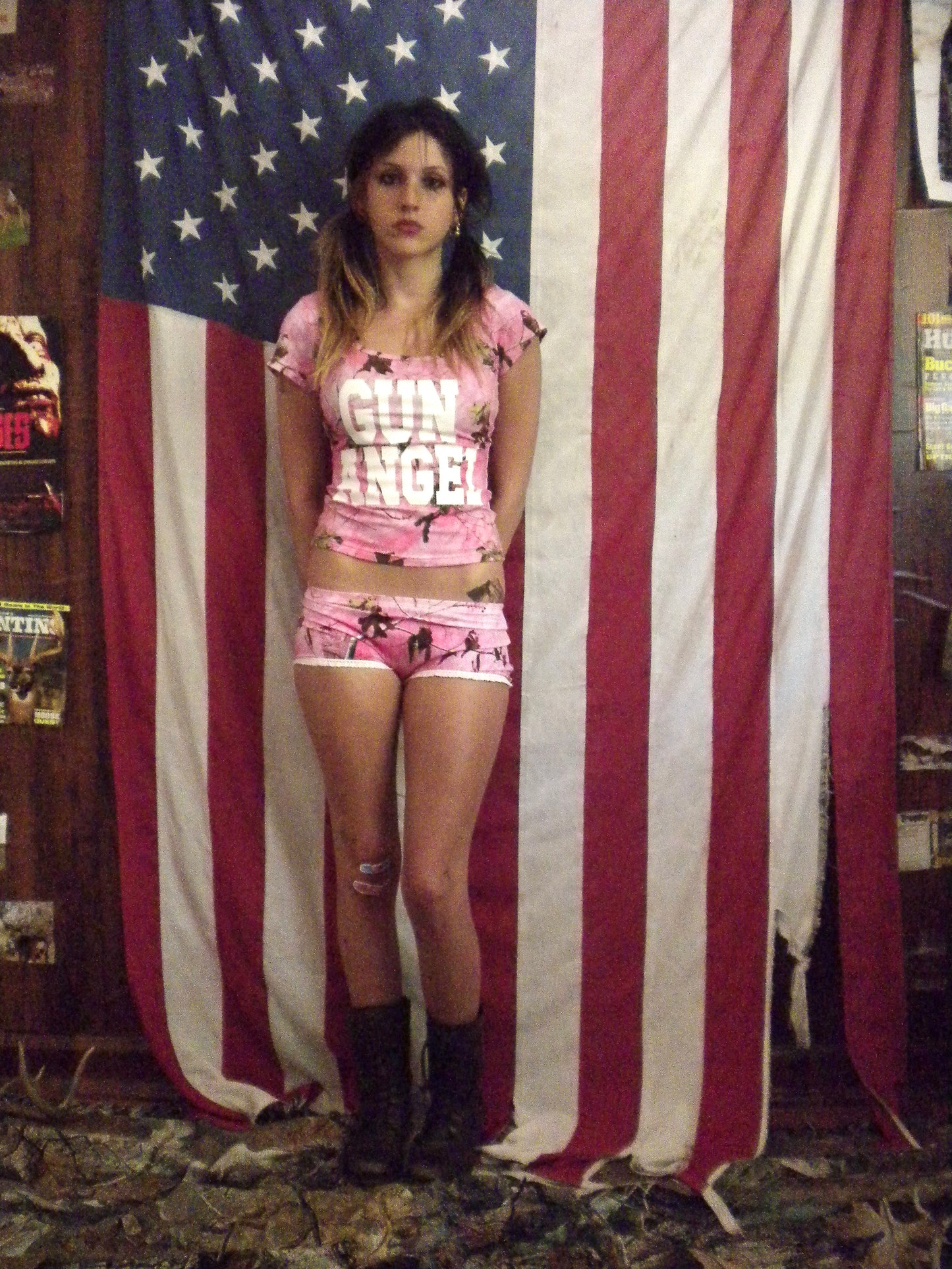 PREORDER Pink Camo Gun Angel Mini Shorts