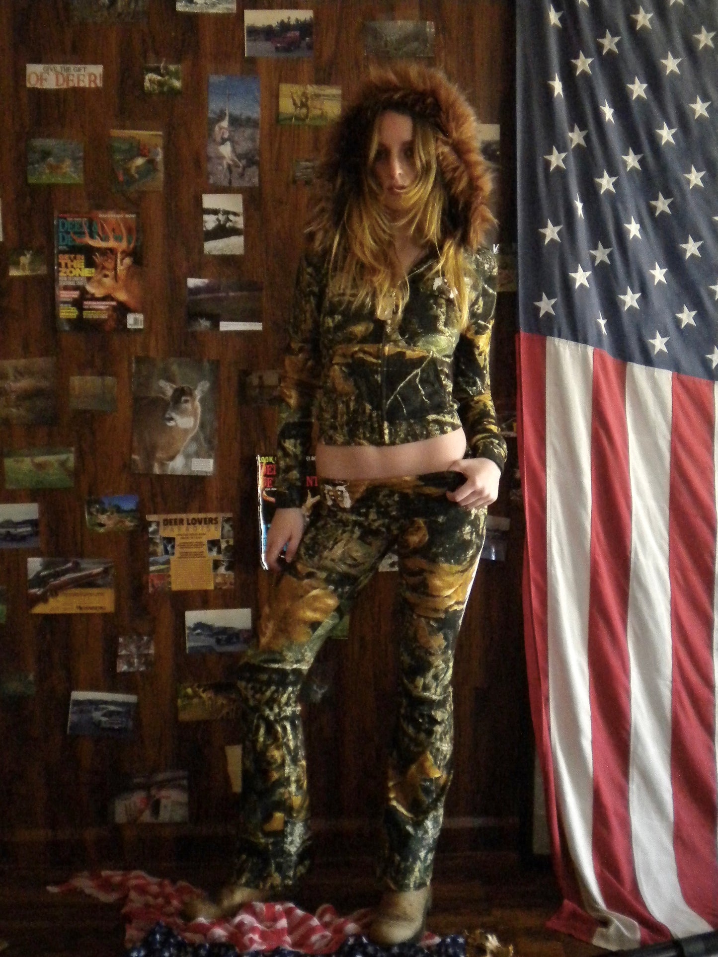 Gun Angel Camo Fur Trim Jacket