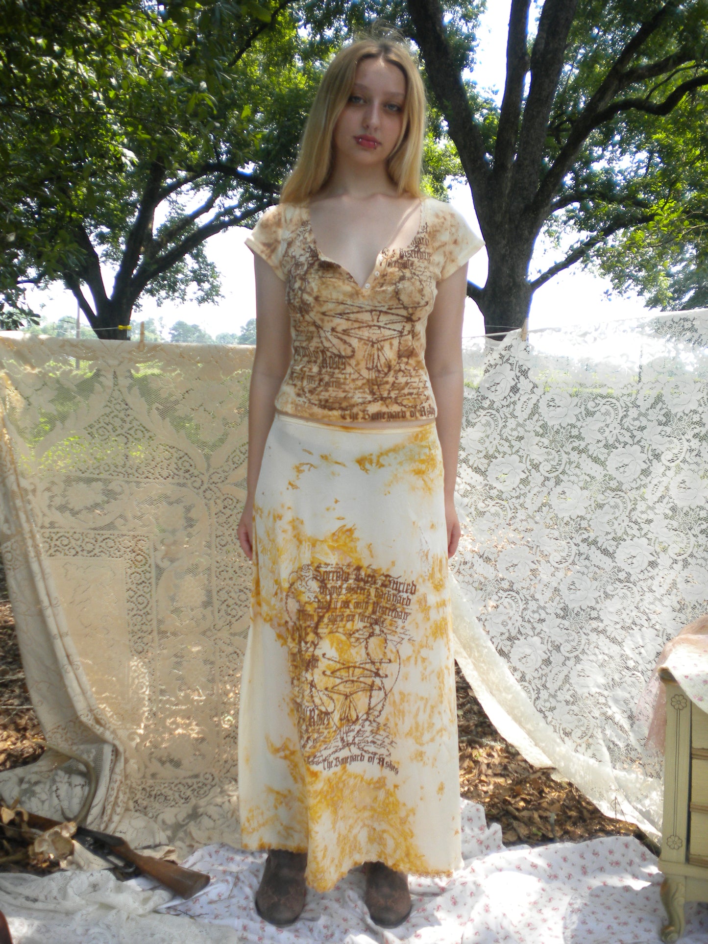 Rust Dyed Boneyard Ashes Button Top
