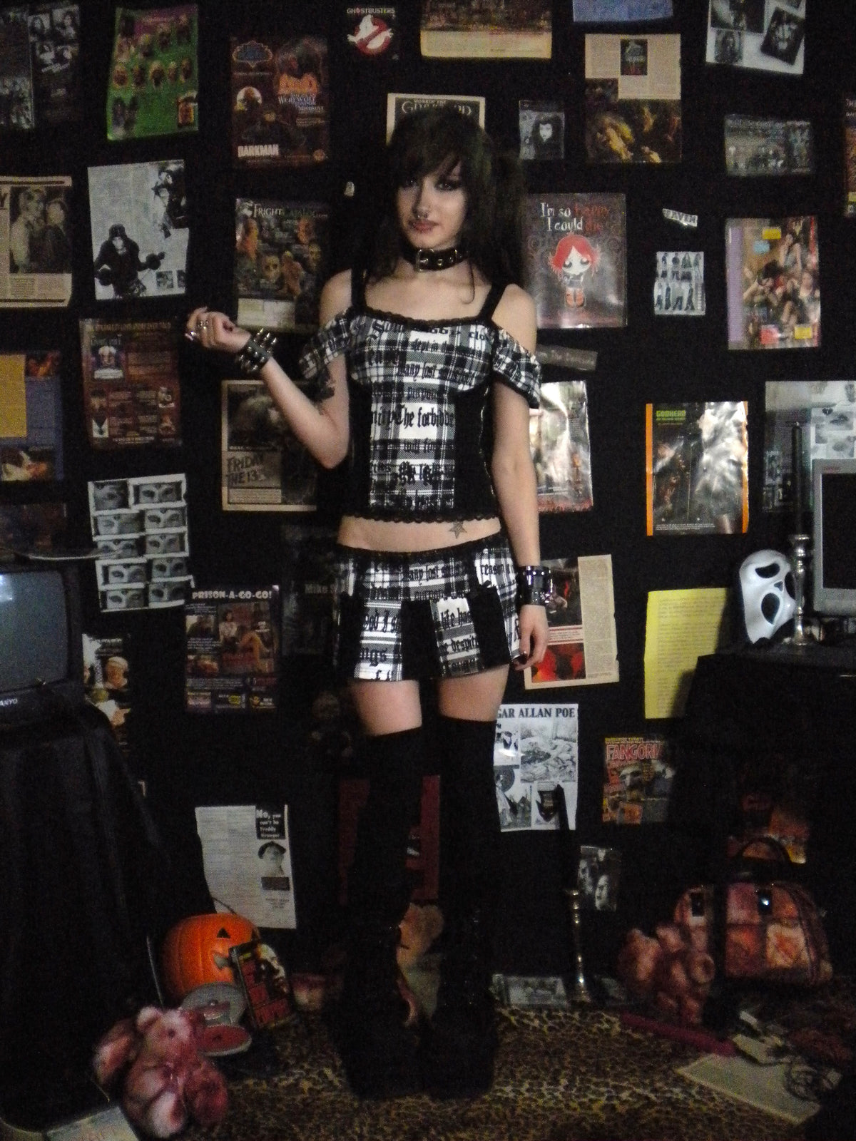 Deadly Desire White Plaid Top