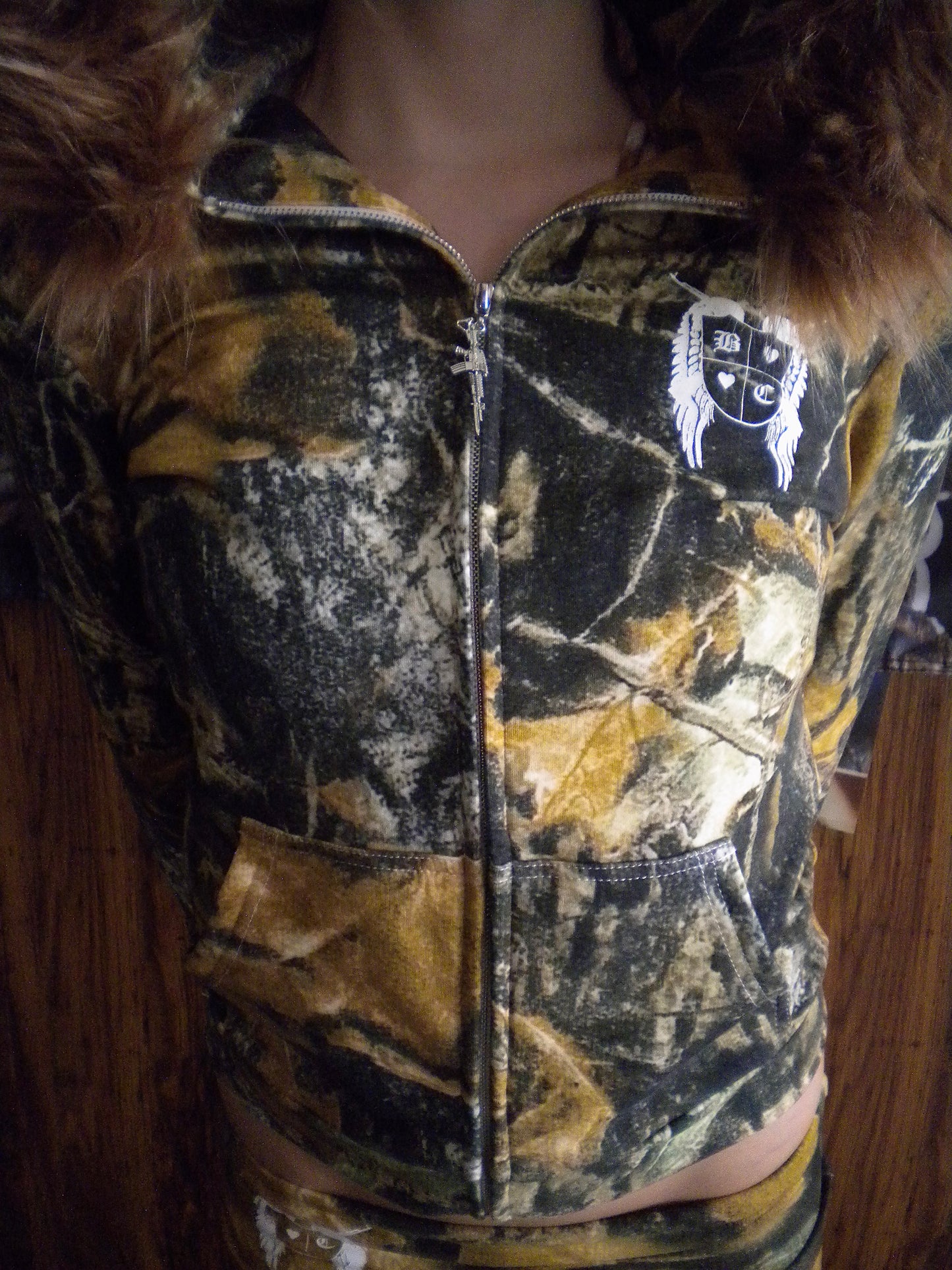 Gun Angel Camo Fur Trim Jacket