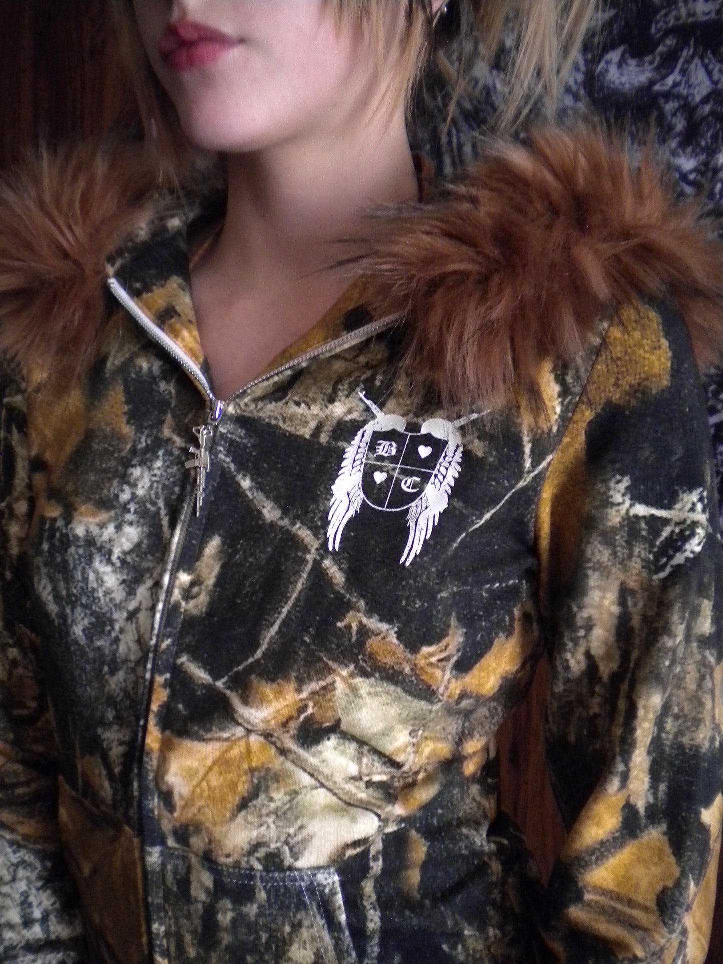 Gun Angel Camo Fur Trim Jacket