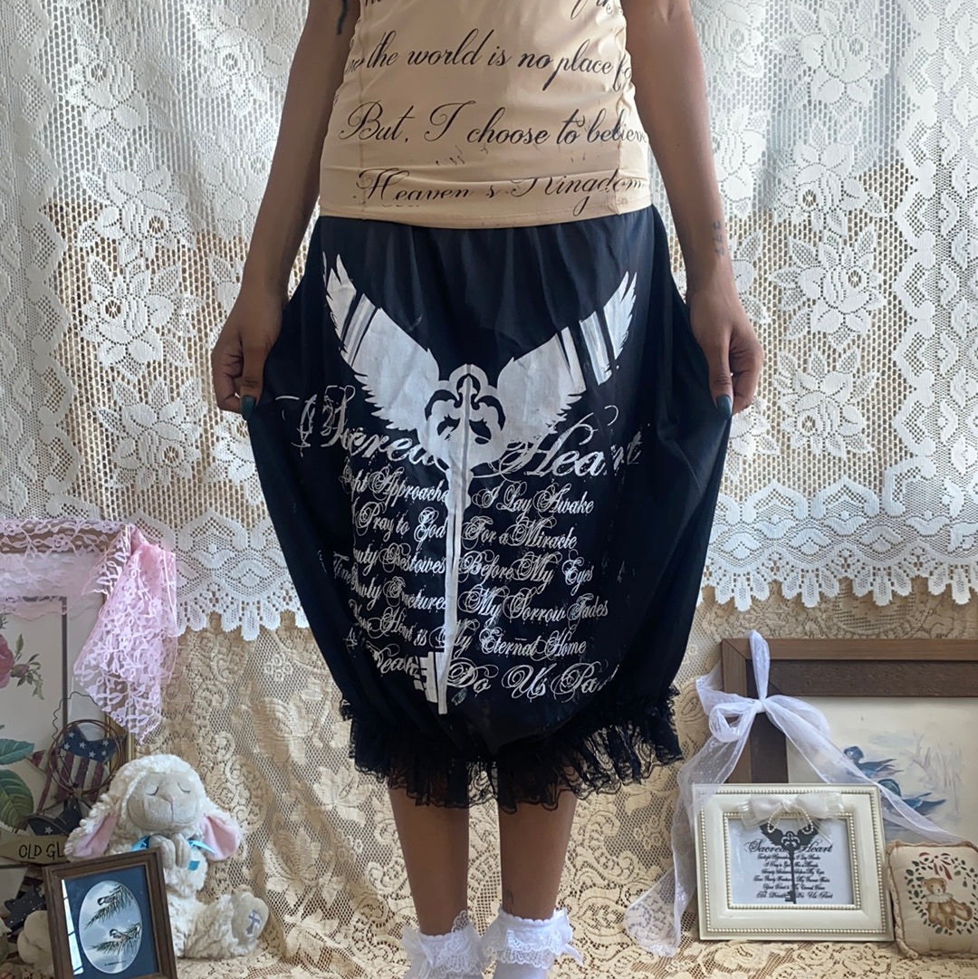 Sacred Heart Ruffle Edge Midi Slip Skirt