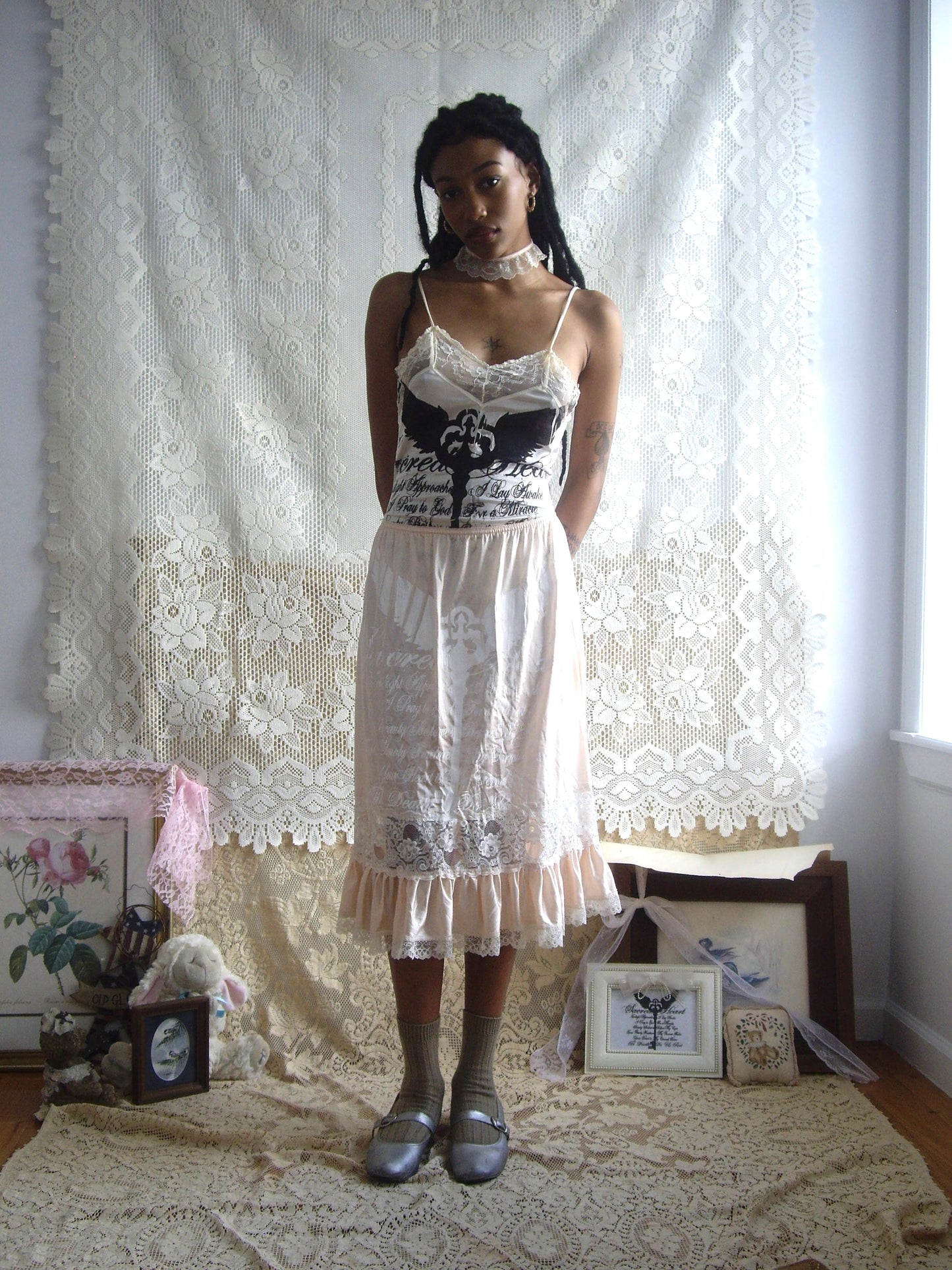 Sacred Heart Creme Lace Slip Bodysuit