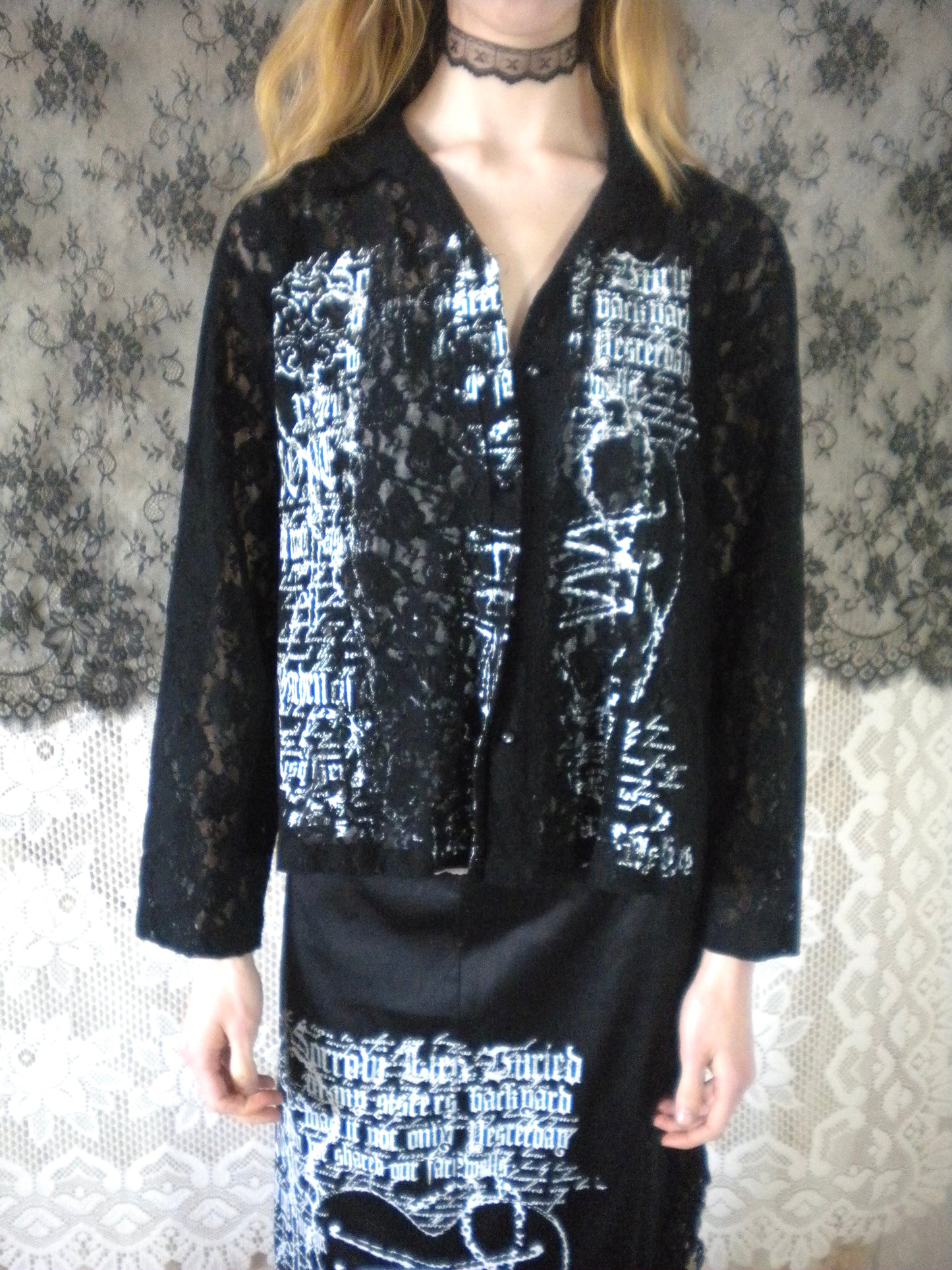 Boneyard Ashes Black Lace Button up Top