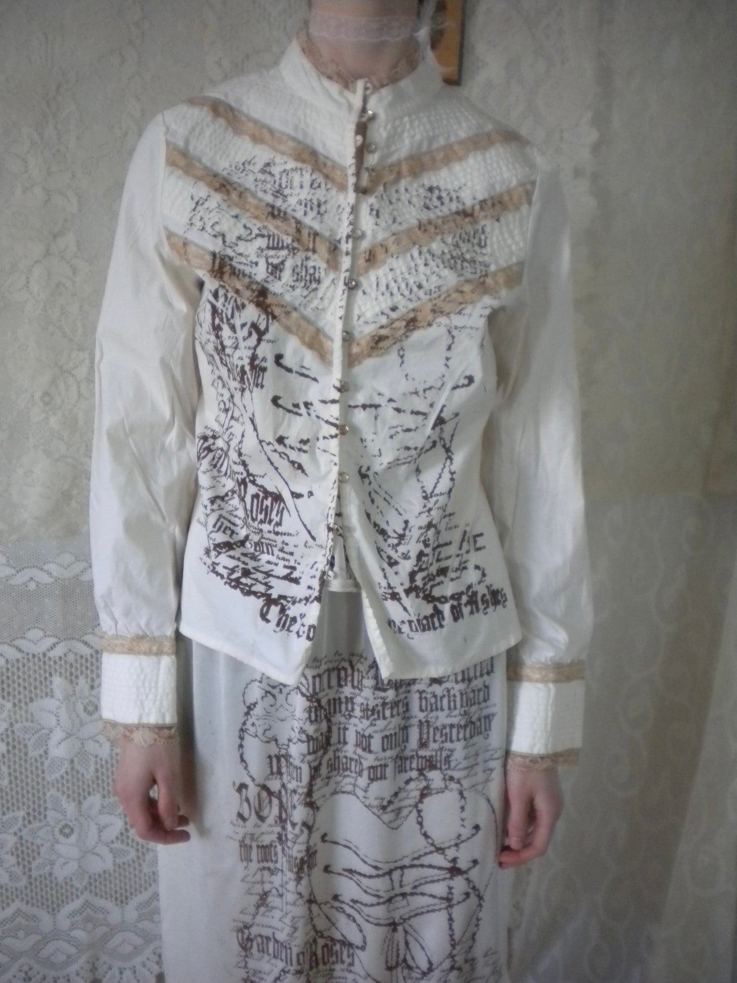 Boneyard Ashes Lace Trim Blouse